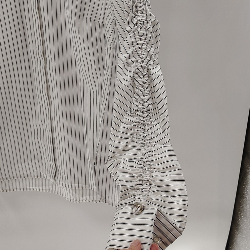 CABI Linear Button Up Blouse 4530 White with Black Stripes Size S - Picture 5 of 9